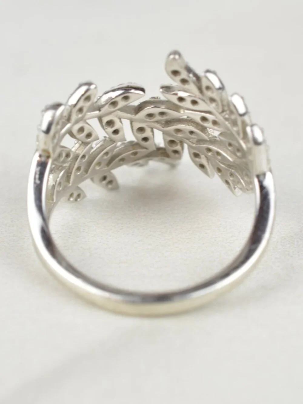 Kiera 925 Sterling Silver CZ Leaf Wrap Bypass Ring Size 7.75 Olive Branch 3.9g